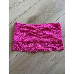 Hot Pink Lace Bandeau Top Strapless Bralette‎ Smocked Tube Top Juniors XL